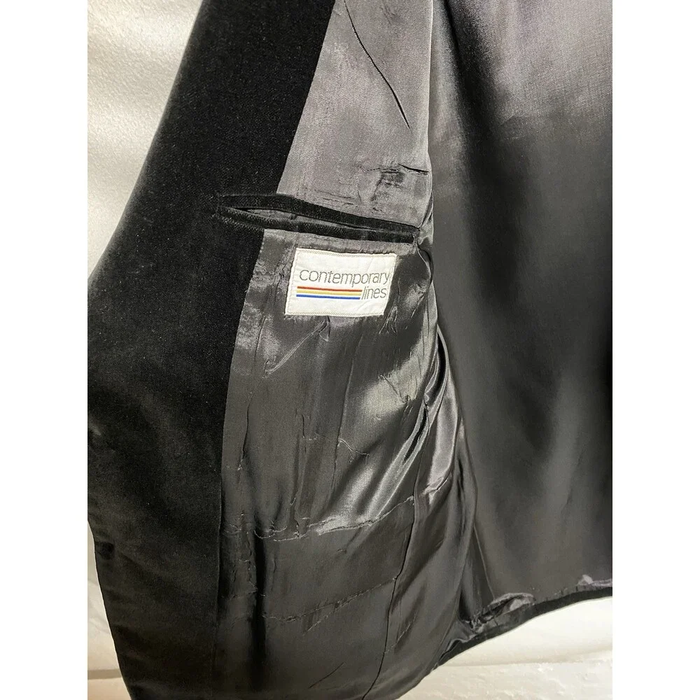 Vintage 1970s Contemporary Lines Men's Black Velvet Blazer 42 Chest Size